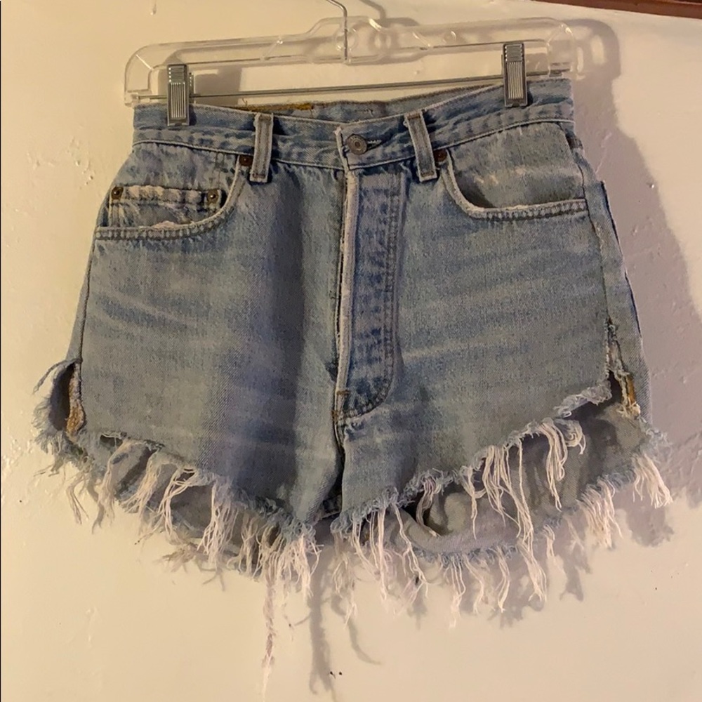 Levi's Light Blue Frayed Hem Denim Shorts